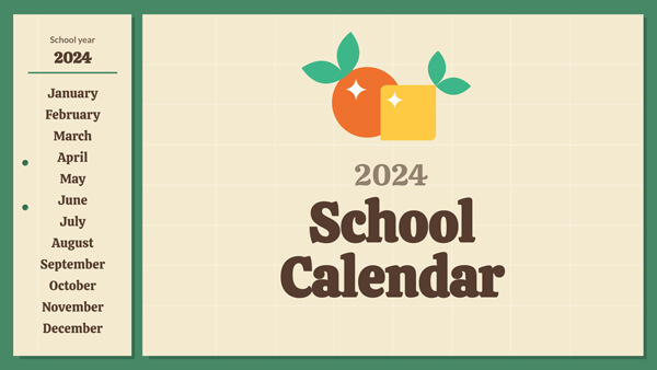 create educational presentation Interactive School calendar 2024 template