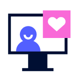 Illustration of a computer with a silhouette of a person and a heart