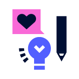 Illustration of a light bulb, a pencil and a heart
