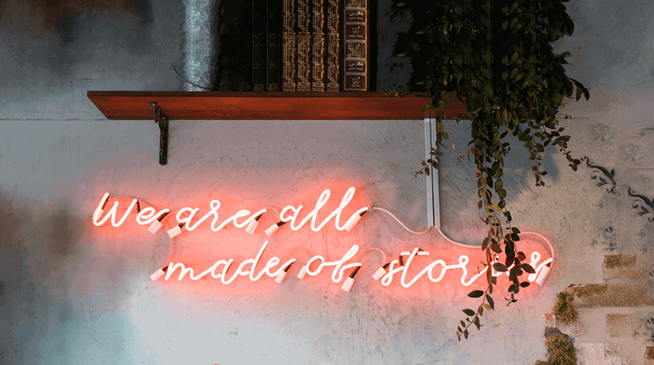 create presentation in powerpoint online Neon image talking about storytelling in Genially